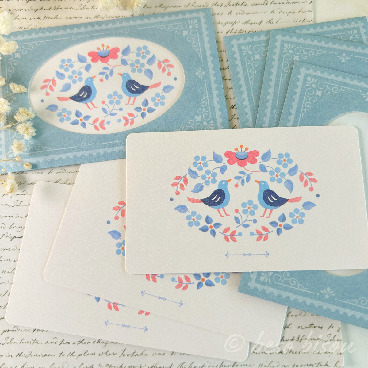 Blue Birds Mini Greeting Notecard Set