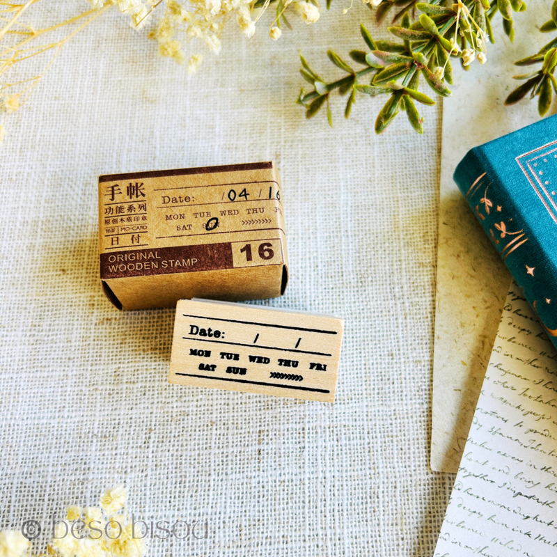 Vintage Style Wooden Rubber Date Stamp