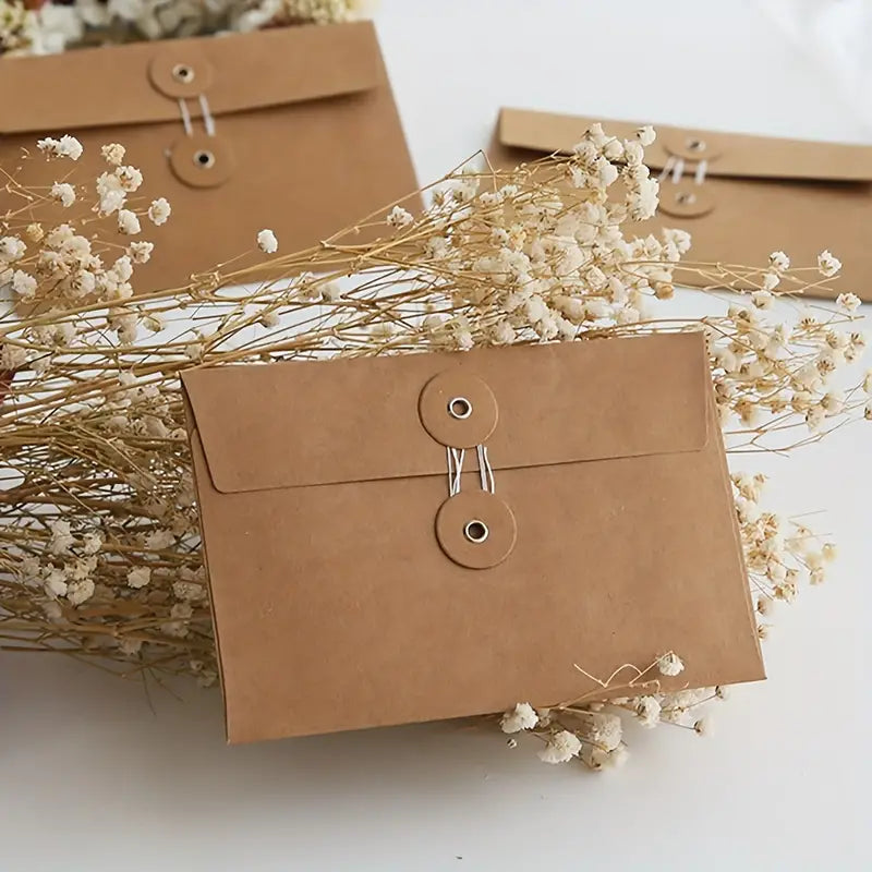 Vintage Style Button & String Tie Kraft Envelopes (Set of 4)