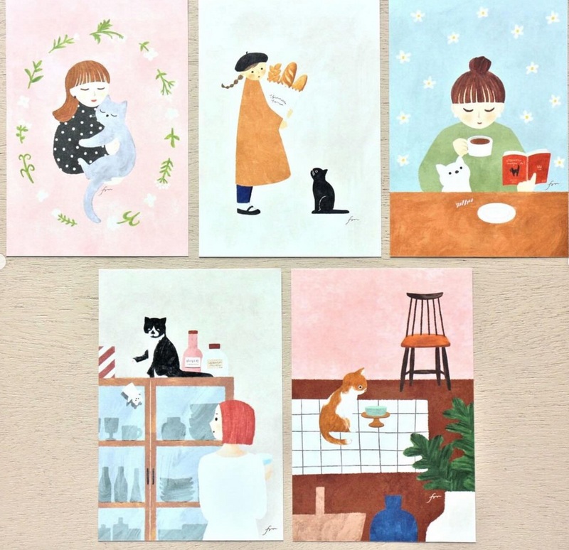 Cozyca - Mariko Fukuoka Postcard Set (Tea Time/Meow)