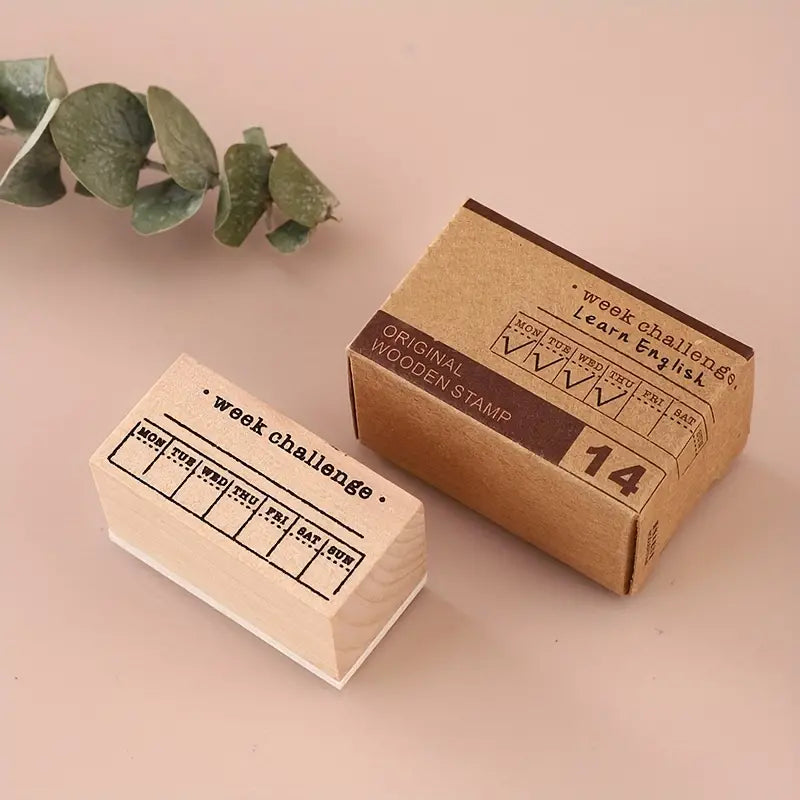 Weekly Goal & Habit Tracker Wooden Rubber Stamp